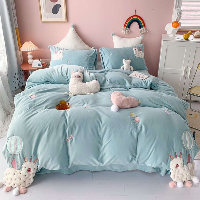 冬季加厚珊瑚绒四件套可爱卡通风牛奶绒被套双面法兰绒床上用品4,淘宝优惠券,粉丝福利购,淘宝优惠卷