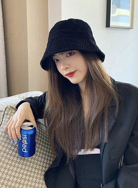 酷盖少女软糯灯芯绒平顶渔夫帽子