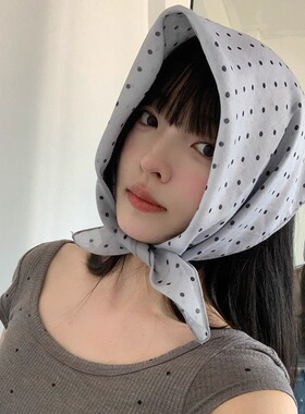 韩国ins风复古波点棉质丝巾方巾女春夏薄款小领巾时尚发带包头巾