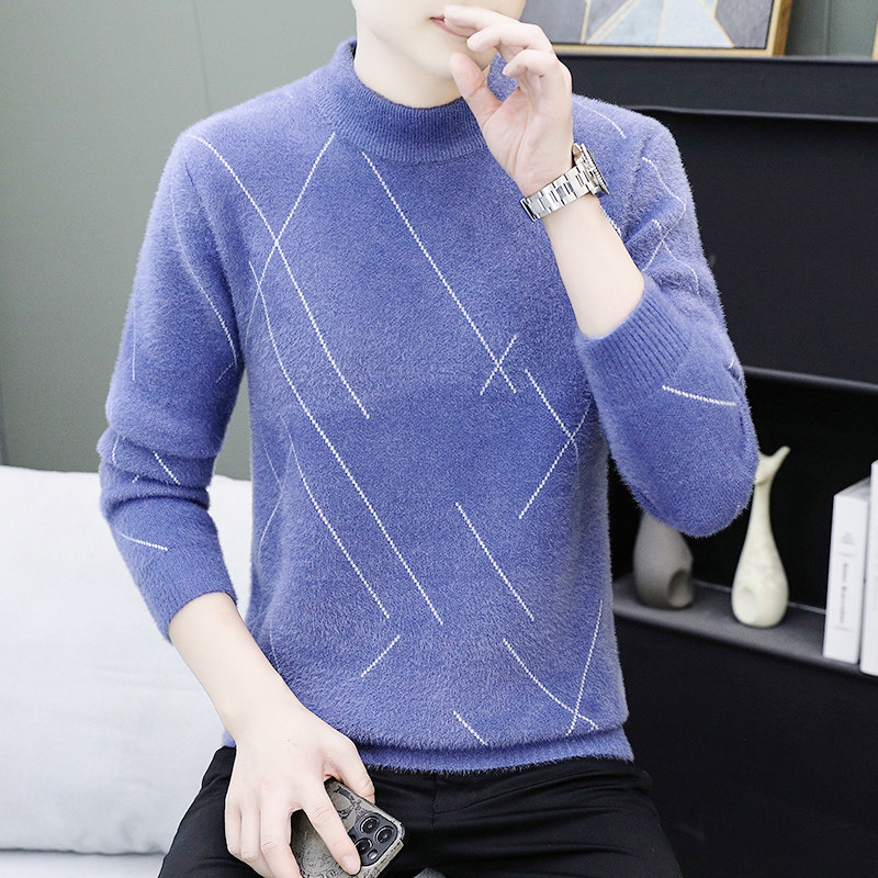 水貂绒毛衣男秋冬季加绒加厚半高领内搭针织打底衫青少年保暖上衣,淘宝优惠券,粉丝福利购,淘宝优惠卷