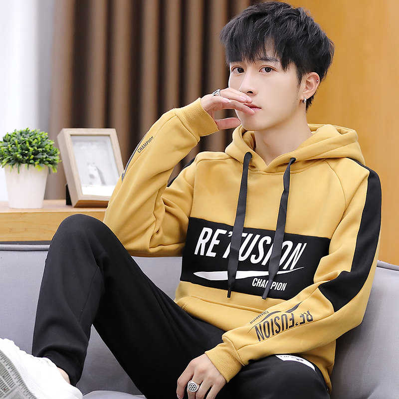 秋冬季连帽加绒男高中初中秋装卫衣 外叁卫衣