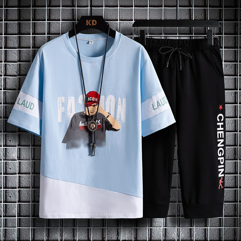 青少年夏季短袖男孩子夏装帅气t恤 外叁T恤