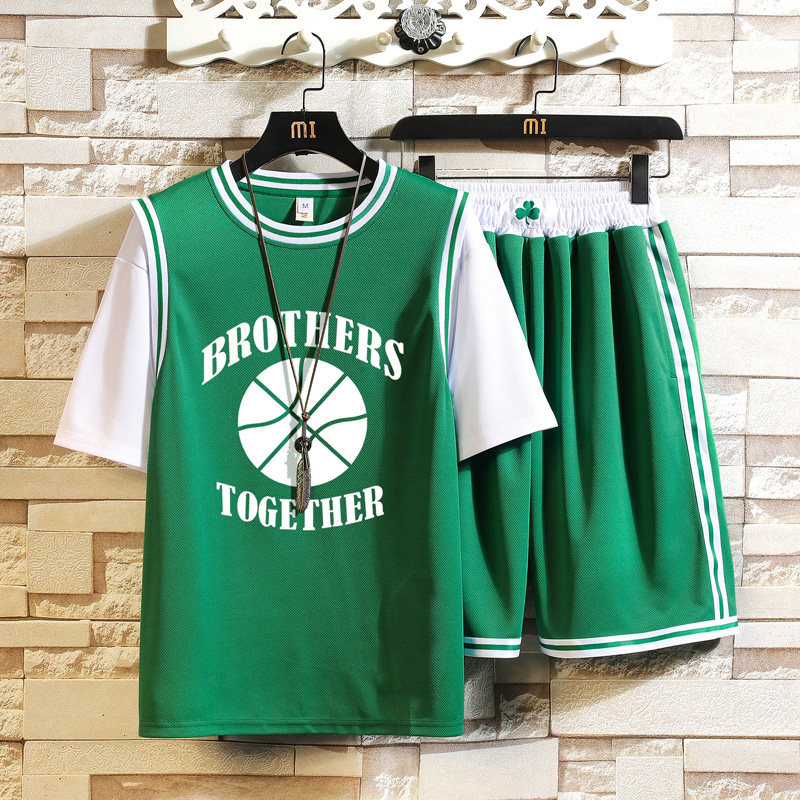 高中学生夏季篮球服男孩短袖t恤 外叁T恤
