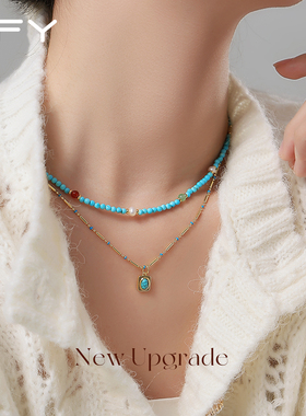 多巴胺绿松石珍珠项链女款2026新款高级感轻奢小众配饰女锁骨链