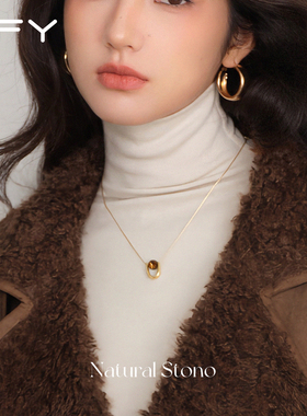 秋冬美拉德虎眼石项链女款2025新款高级感轻奢小众金色毛衣锁骨链