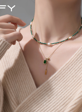 天然绿松石项链女款2026新款高级感轻奢小众叠戴新中式锁骨链颈链
