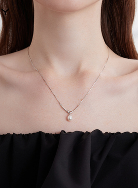 s925淡水珍珠微笑项链小众锁骨链