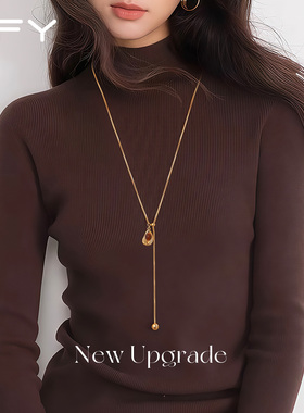 虎眼石毛衣项链女款2025新款高级感轻奢小众配饰金色毛衣链秋冬