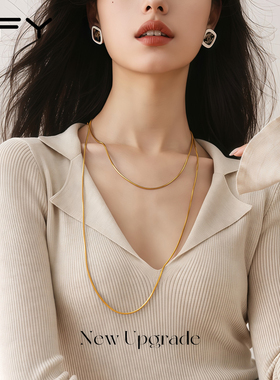 秋冬双层叠戴蛇骨项链长款毛衣配饰毛衣链素链轻奢高级感气质大气