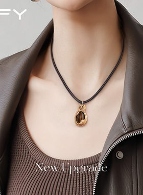秋冬虎眼石皮绳项链女款2025新款高级感轻奢小众锁骨链choker颈链