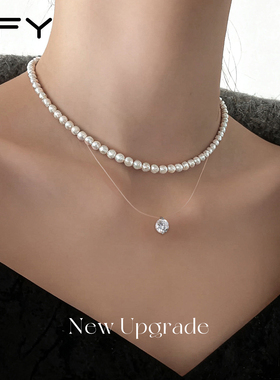 纯银锆石人鱼之泪项链高级感轻奢小众叠戴珍珠颈链女款2025新款
