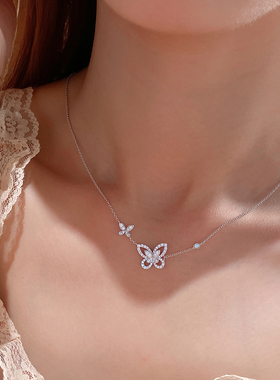 幻影双蝴蝶项链纯银不掉色