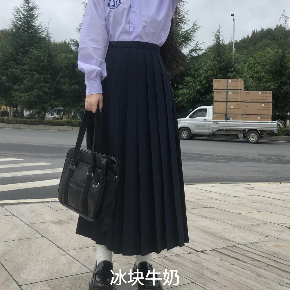 jk长裙学院风百褶裙秋冬半身裙制服长款裙灰色黑色不良裙子女装裙-图1