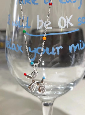 女镶钻修狗彩色吊坠彩虹豆豆项链