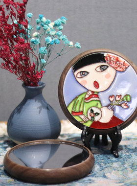 文创牡丹花手工小瓷片瓷板画礼品桌面摆件i.