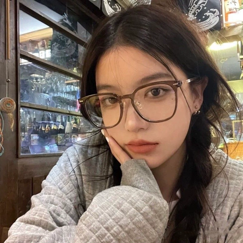 冷茶色眼镜女近视可配度数防蓝光素颜大框平光镜小红书同款眼睛潮