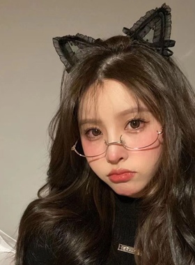 复古二次元可爱萌凶美少女眼镜框装饰镜cos下半框纯欲动漫眼镜女