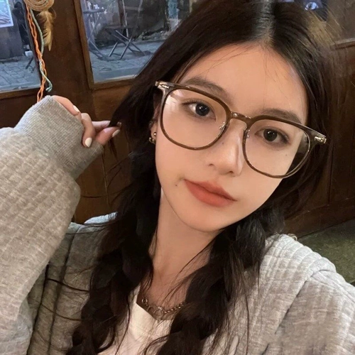 冷茶色眼镜女近视可配度数防蓝光素颜大框平光镜小红书同款眼睛潮