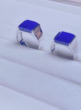 青金石戒指s925银镀白金镶嵌