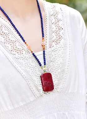 南红珠宝青金石天然毛衣链