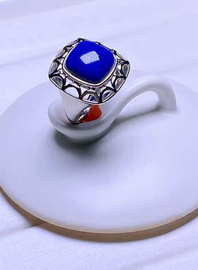 珠宝天然老矿料青金石925银戒指