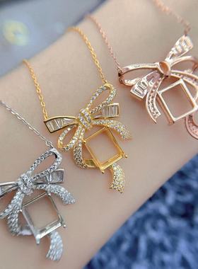 S925银9*11mm豪华蝴蝶结项链空托