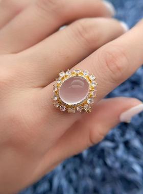 纯银奢华蛋面裸石戒指空托纯银