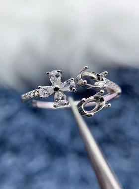 S925纯银戒指空托椭圆3*5mm开口