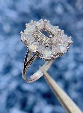 S925纯银戒指空托4*6mm奢华精致