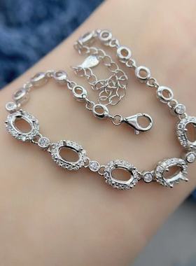 S925纯银手链空托4*6mm5粒银托