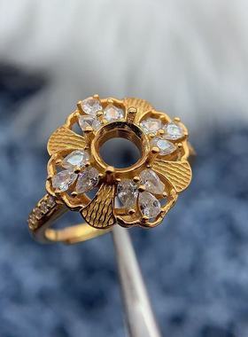 S925银戒指空托其实复古华丽百搭