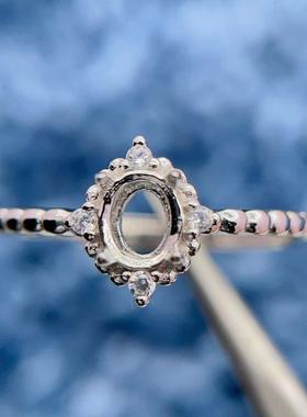 S925纯银戒指空托椭圆形4*5mm