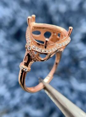 S925银戒指空托心形富贵大气时尚