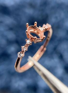 简约戒指空托4*6mm精致S925纯银