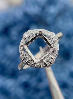 s925纯银时尚百搭戒指空托7*7mm