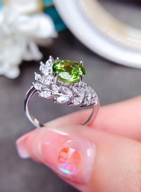 彩宝戒指空托圆形8*8mm奢华S925银紫水晶透辉橄榄石戒指彩宝银镶