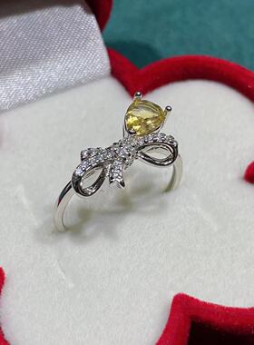新款S925银戒指空托水滴形5*7mm蝴蝶结气质女戒可定制黄水晶女戒