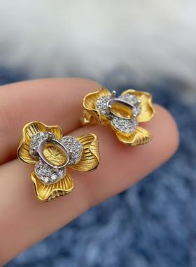 S925银戒指吊坠耳钉空托立体花朵