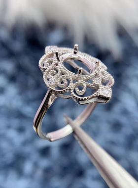 S925银戒指空托气质镂空复古高级