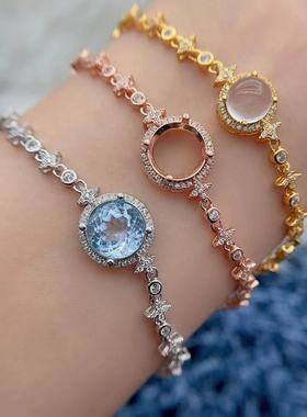 可调节手链空托推拉扣S925纯银