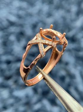 S925银戒指空托交叉小众轻奢时尚