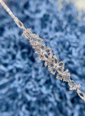 s925银手链空托群镶3*4mm未镶嵌