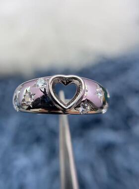 S925银戒指空托小众包镶亮面重工