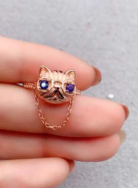 高级感猫头蓝宝石磷灰石戒指