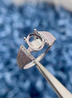 S925银精工拉丝金戒指空托6*8mm