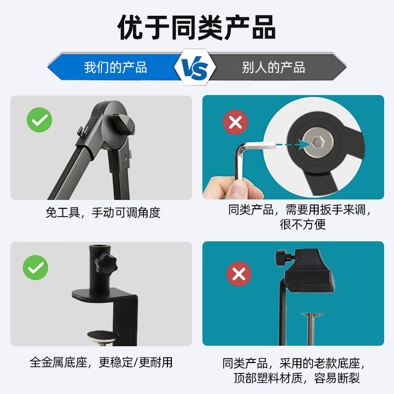 桌面话筒支架直播权盟电容麦U87/103话筒架放置架麦克风悬臂支架