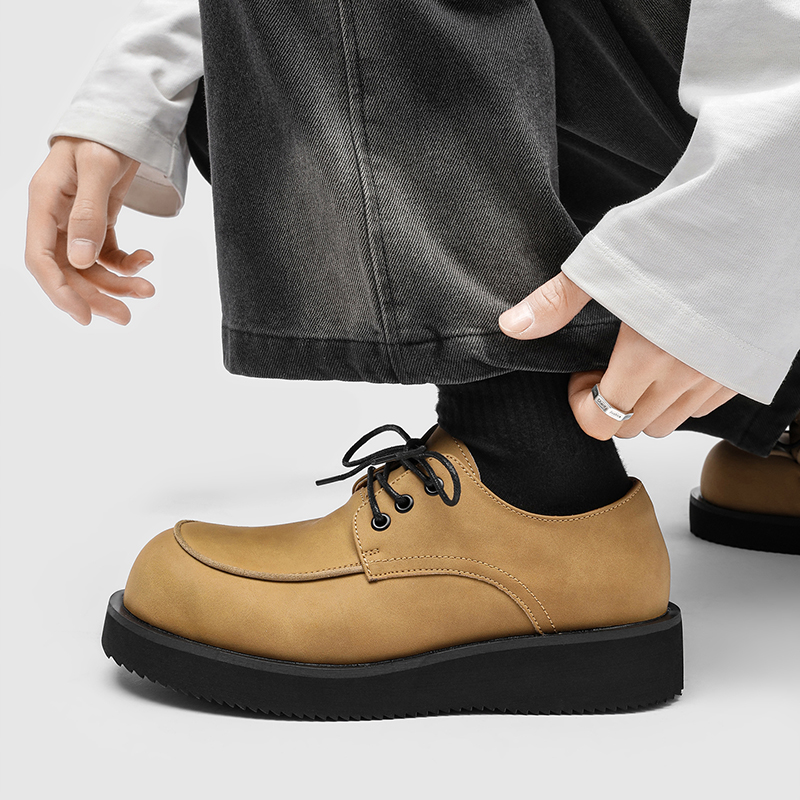 2025新款男士英伦风厚底德比鞋男大头系带休闲皮鞋内增高百搭男鞋 - 图2