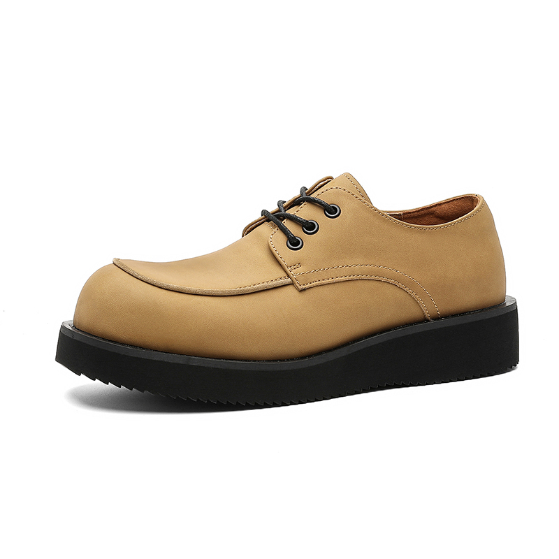 2025新款男士英伦风厚底德比鞋男大头系带休闲皮鞋内增高百搭男鞋 - 图3