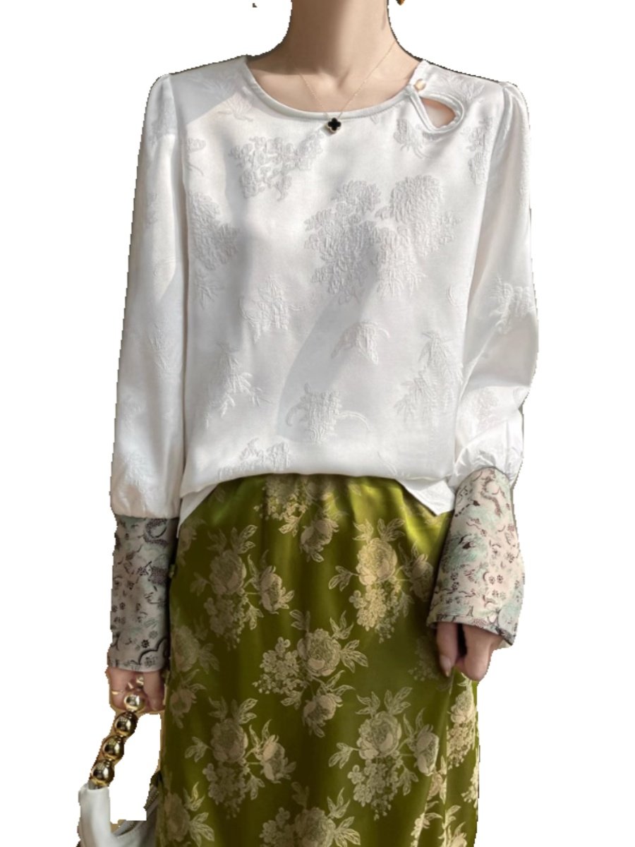 国风提花真丝上衣女春2025新款盘扣新中式复古拼长袖桑蚕丝衬衫,淘宝优惠券,粉丝福利购,淘宝优惠卷