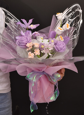 蝴蝶花束成品玫瑰铃兰针织花女生闺蜜生日礼物送女友表白永生花